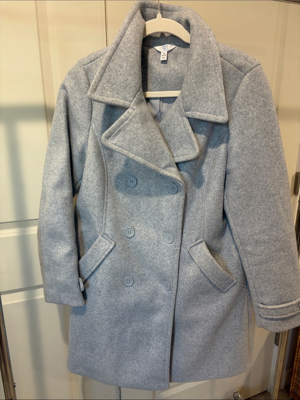 Time and Tru Light Gray Double-Breasted Peacoat